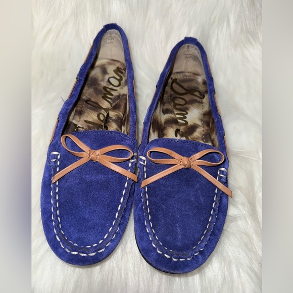 Sam Edelman Royal Blue Suede Moccasins with Tan Bow - Picture 1 of 7
